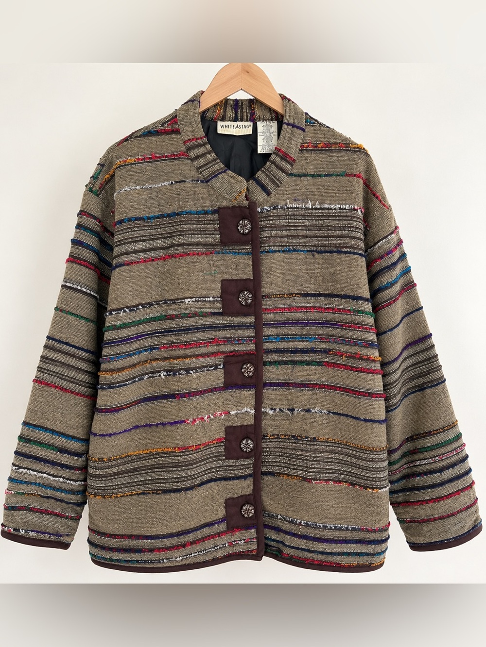 Vintage White Stag Textile Multicolor Woven Striped Lined Jacket Size L 12/14